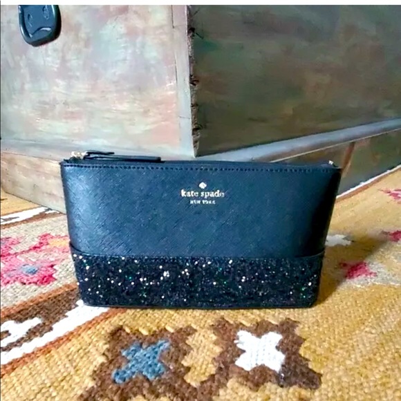 kate spade Handbags - NWT Kate Spade Black Glitter Cosmetic Makeup Bag